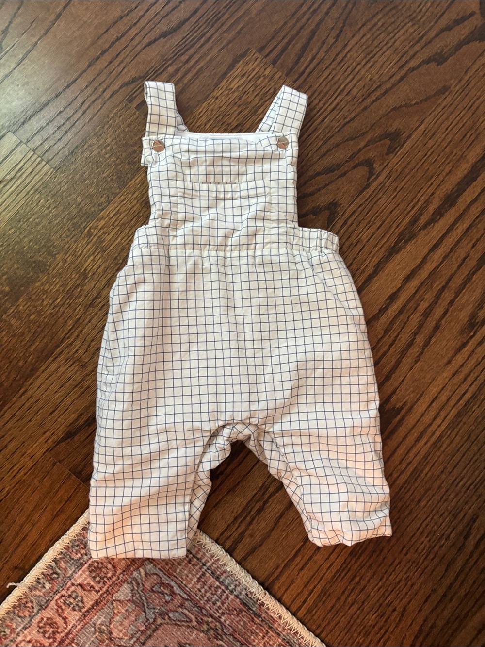 0-3 months fleece lined Baby Check Print Overalls - White and Blue